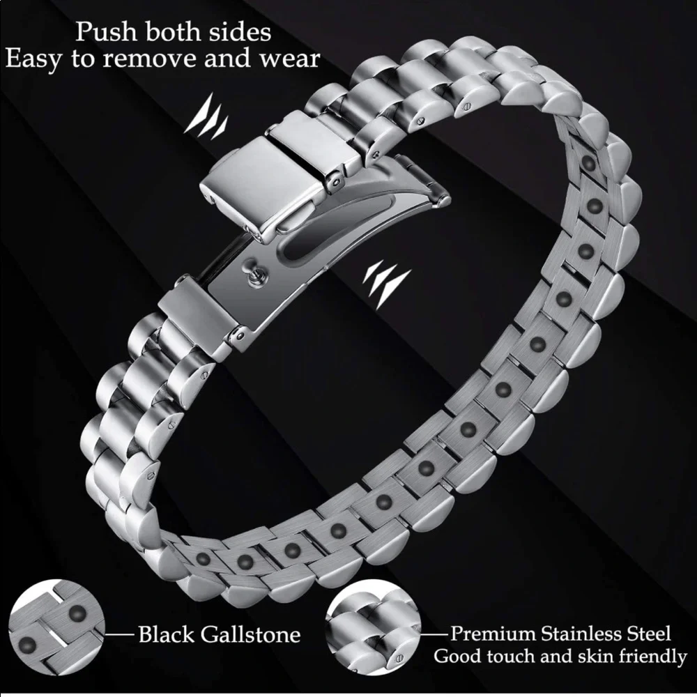 Mens Silver Titanium Magnetic Therapy Bracelet (Brand New) - Picture 2 of 5